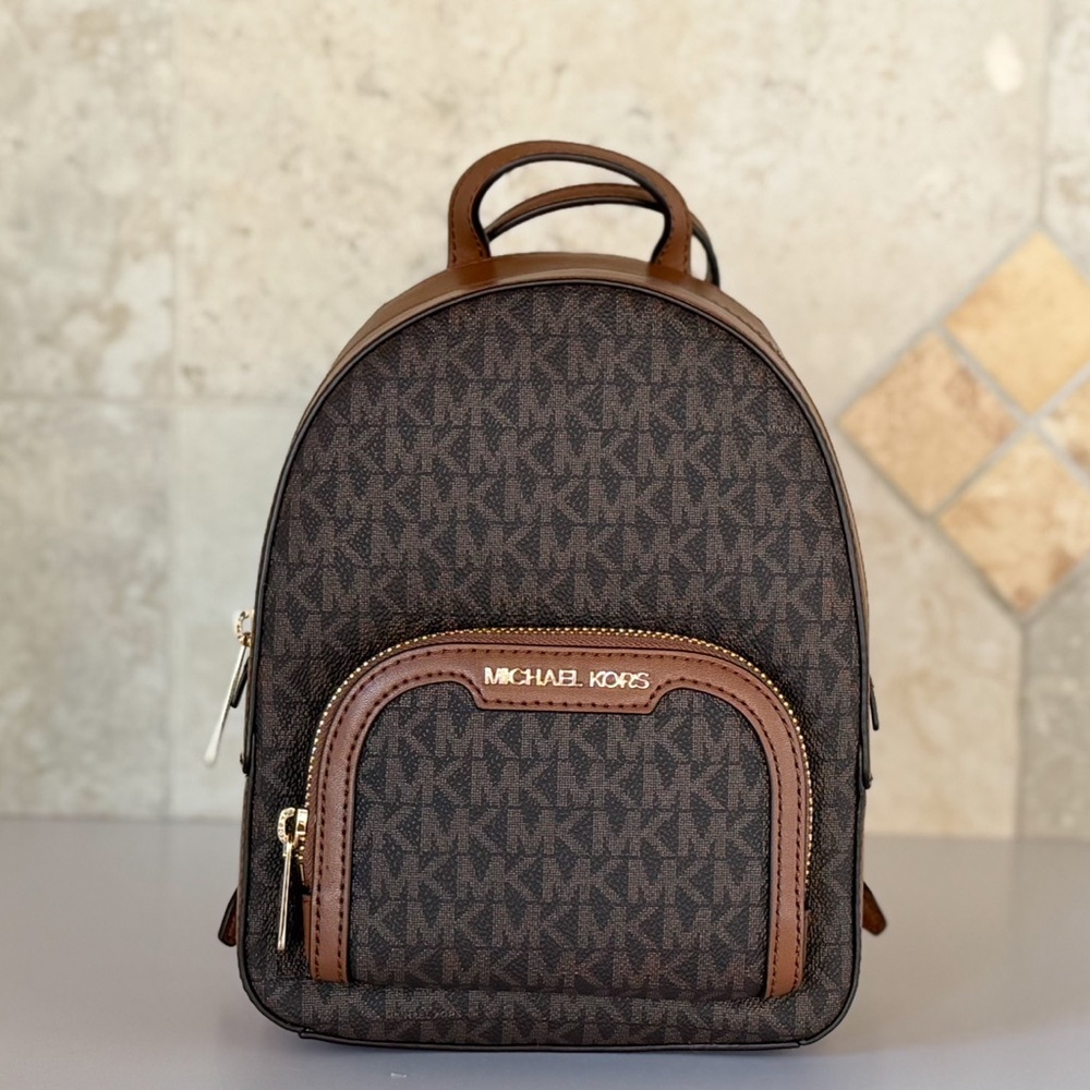 Michael Kors Brown Logo Mini Backpack with Dark Brown Trim